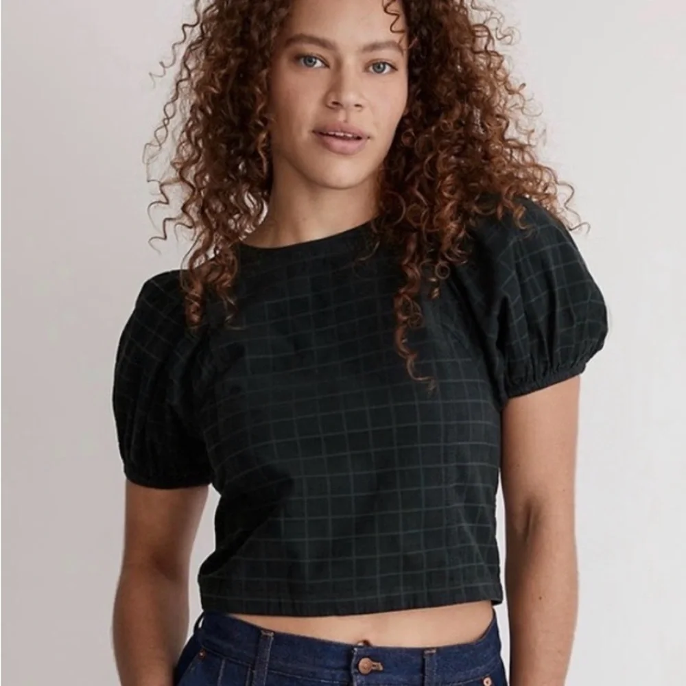 🛍 2/$18 Madewell Corduroy Puff-Sleeve Top in Windowpane